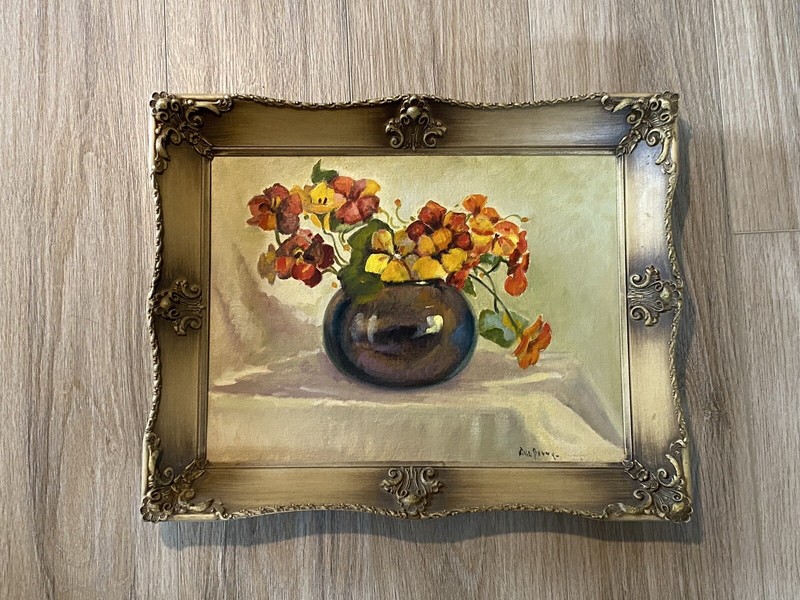 Vtg Signed Texas Artist Original Painting Flowers Willie Berry Framed Ornate gallery