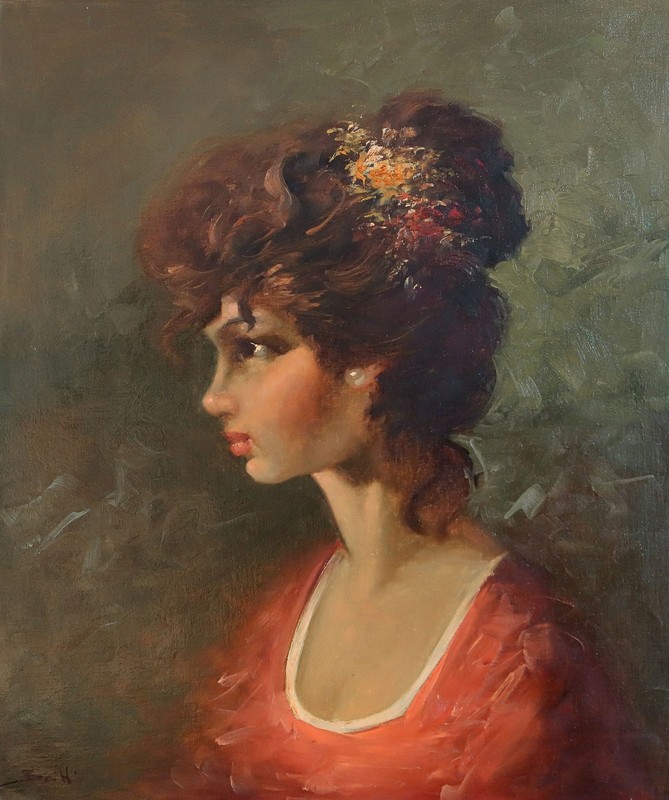 T. BRITTI Signed Vintage cMid-Lt 1960s Orig Italian Painting BEAUTIFUL MODEL