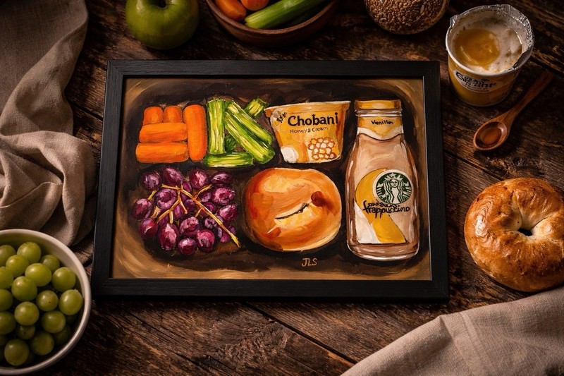 Starbucks Coffee & Lunch Still Life 11×14 Framed Acrylic Painting