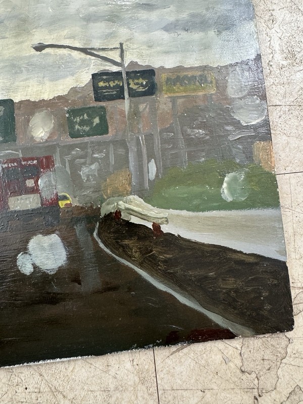 Rain Windshield Highway Signs Oil Painting Board Unsigned Unknown Artist Tucson gallery