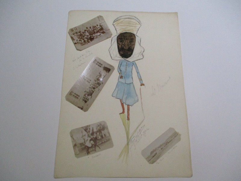 ANTIQUE PAINTING W PHOTOGRAPHS ORIENTALIST OLD MILITARY POLITICS ILLUSTRATION