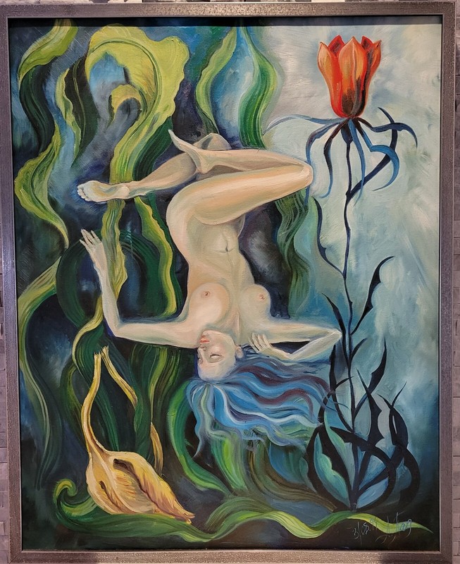 ORIGINAL Art NOUVEAU Oil/ Canvas painting-Signed-Framed-31 in x 25 in