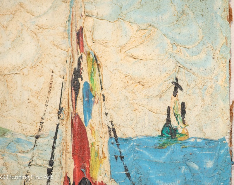 Mid Century Impasto Painting of Twin Red Sailboats Signed "G. Joseph" 15x10" gallery