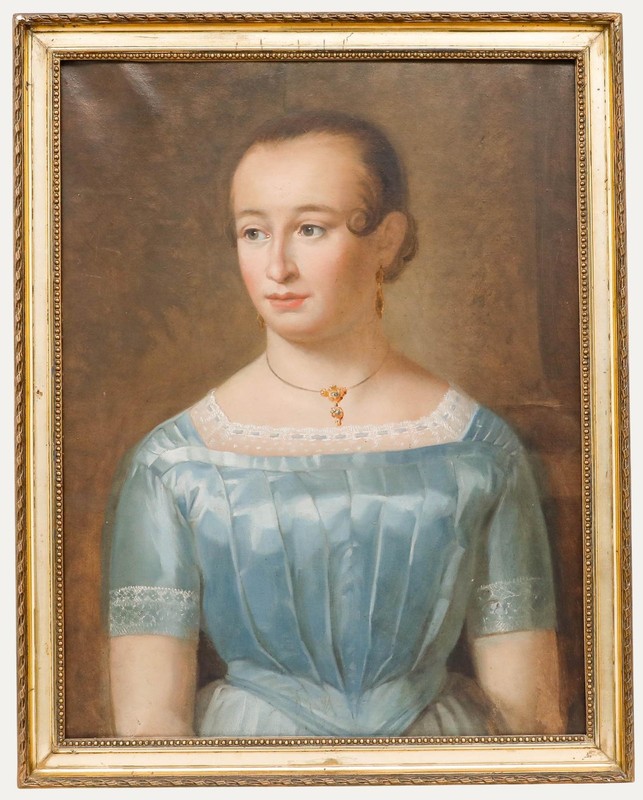19th Century Oil – Portrait of a Lady in a Blue Dress