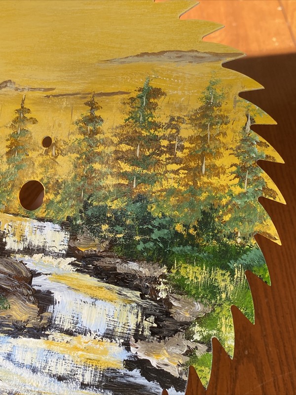 William Fritzsch Jr (1939-2018) Oil On Saw Blade Forest River Stream Landscape gallery