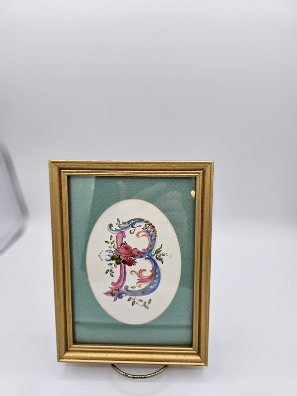Vtg Framed Floral Monogram «B» Signed J. Pearson Watercolor Print Ornate