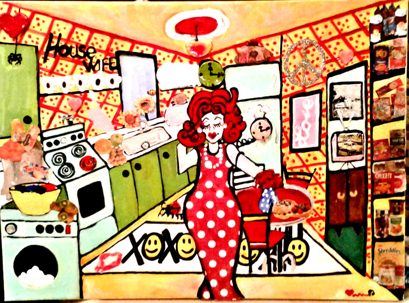 Original painting of beautiful house wife colorful art impressionist 18x24x1 pb