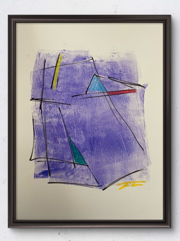 Abstract Purple Composition Acrylic Oil Pastel Original Art 14×11 Paper