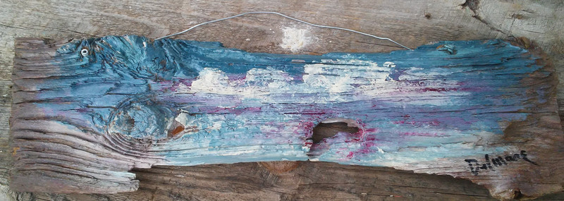 Rustic Reclaimed Wood Landscape Painting DelMarq Ocean Waves