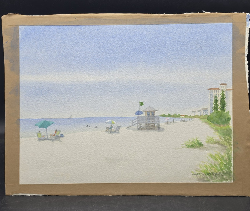 June L. Webb Watercolor Florida Beach Sarasota Signed