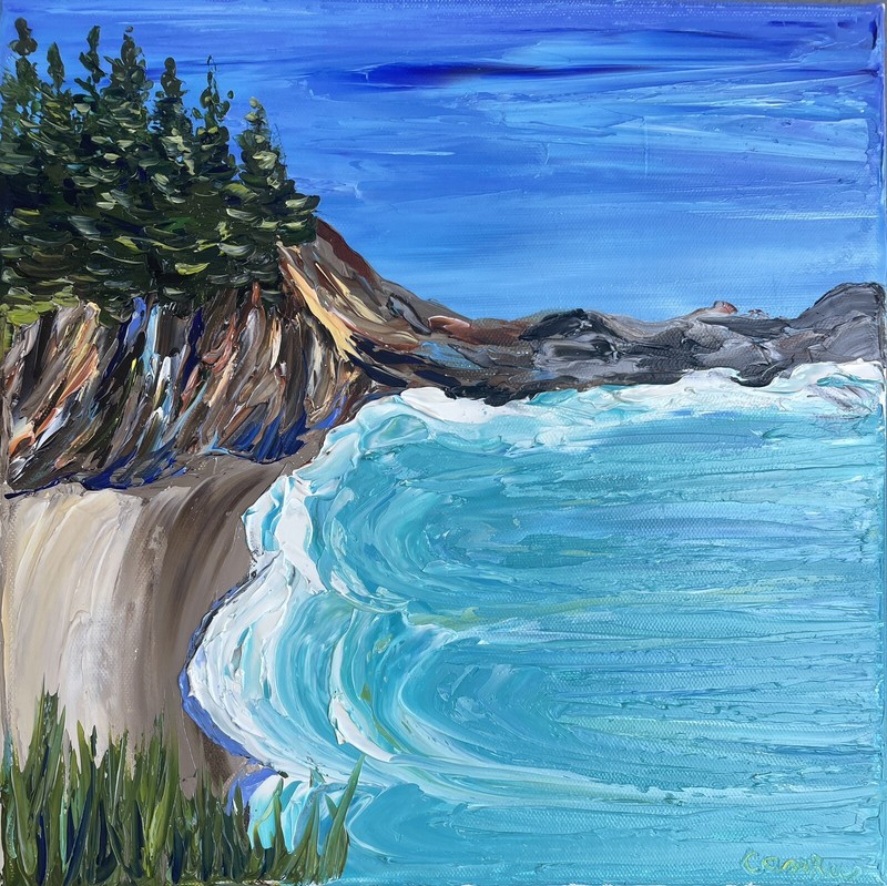 Original Oil Painting Big Sur Mcway Falls 12 X 12 Inches Contemporary Art