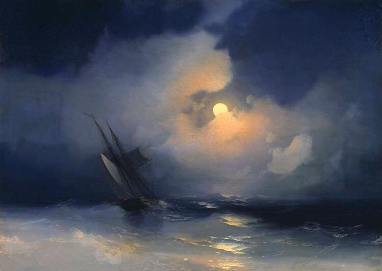 high quality oil painting handpainted on canvas-Storm at Sea on a Moonlit Night