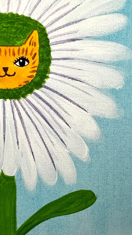 Daisy Cat Flower Creature Painting, Fantasy Cat Art 8x10 gallery