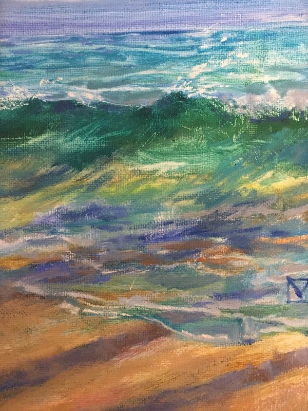 MARK MARTEL:»Surf» Hawaii Big Island Acrylic Painting Custom Gold Frame