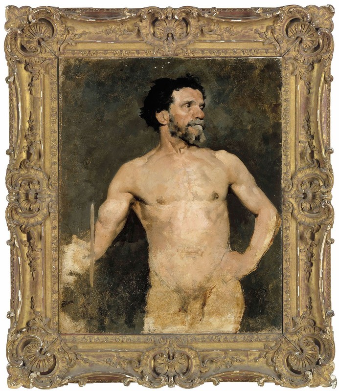 Hand Painted Classical Oil Painting Muscular Nude Male Figure Art Antique Style