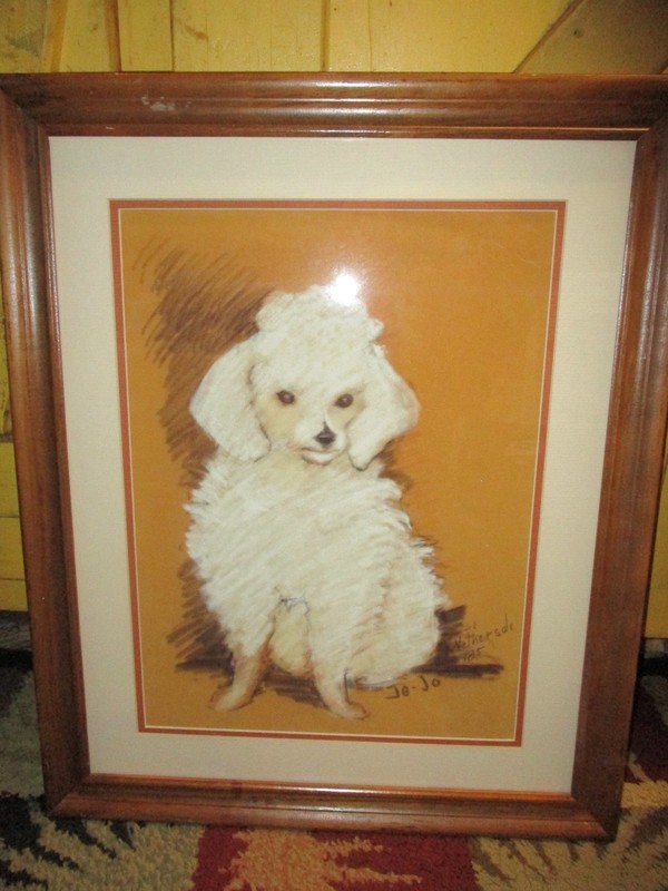 Wonderful Else Nethersol Framed Pastel Painting Poodle Jo-Jo 1985