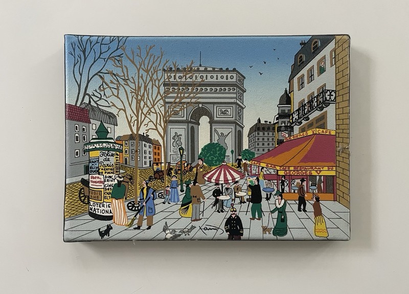 Paris Arc de Triomphe Street Scene Canvs Painting (8 & 3/4 X 6 & 1/4 Inches)