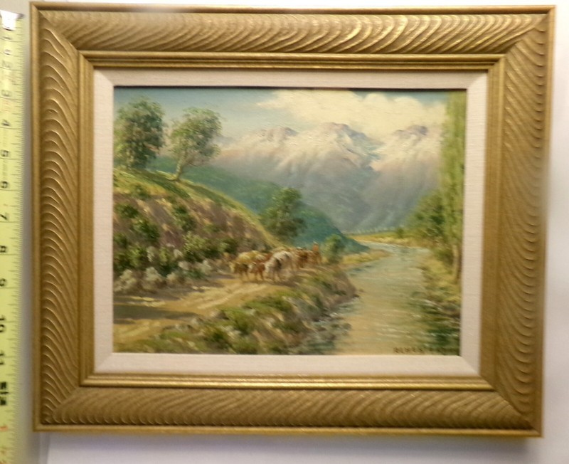 Signed Oil PAINTING ALBERTO LOBOS CHILE Cattle Herder Impressionism landscape