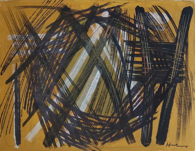Hans Hartung Signed Abstract Expressionist Oil Painting on Canvas – German Art