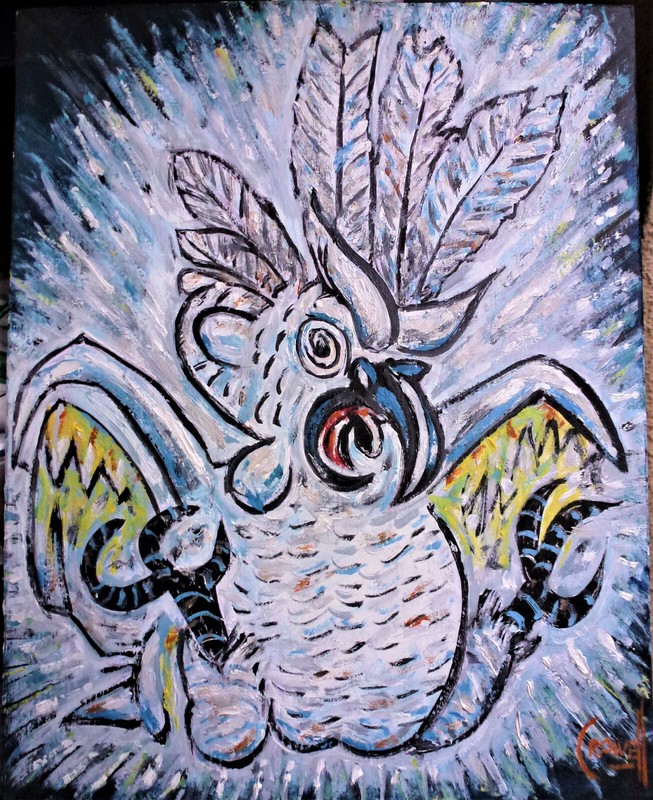 WILD CRAZY COCKATOO bird pet original 8x10 wood new painting signed Crowell gallery