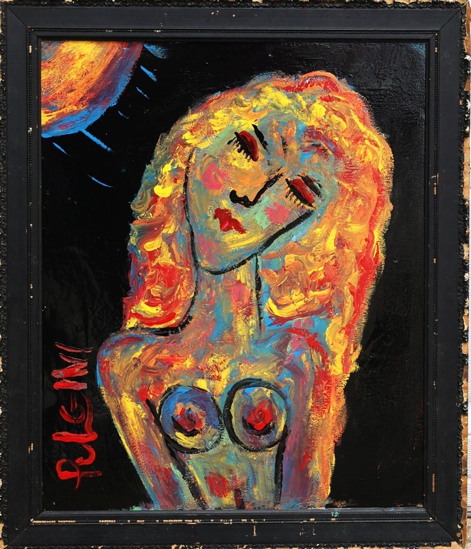 Thomas Pulgini, Listed American Artist Oil/c ABSTRACT WOMAN with SUN