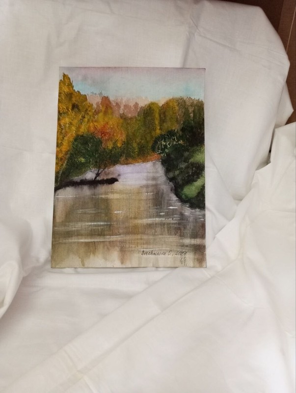 original watercolor picture «memories of autumn» #forest trees nature river