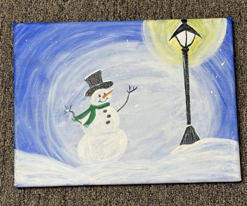 Oil Painting Snowman Christmas Original On Canvas 11×12 Unframed