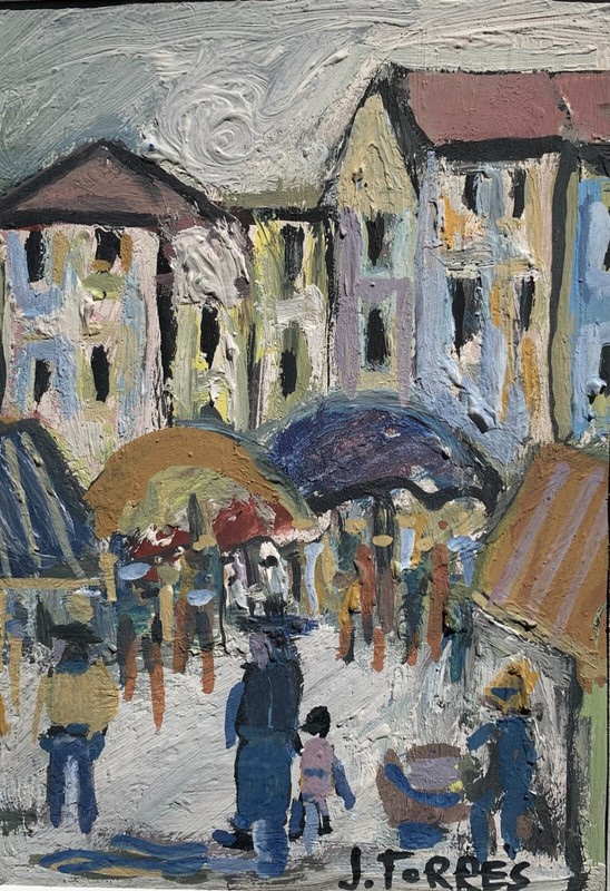 J. Torres ( Mid Century , South America ) Expressionism Original Painting