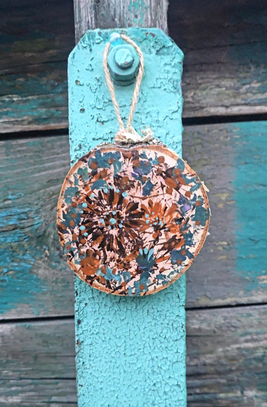 Abstract Painting on a slice of wood "Flower Whirlwind" - 8x8 cm, handmade gallery