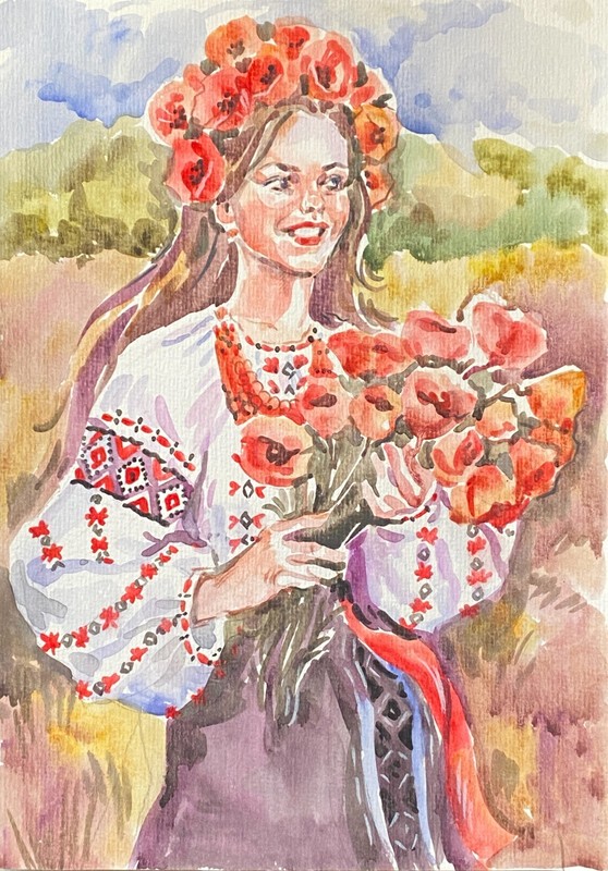 Ukrainian Folk Watercolor A4 – Traditional National Art – 11 2/3 x 8 inches