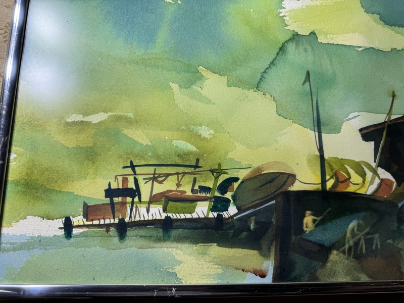 Paul Glasser 1973 "Coastal Landscape Scene" Watercolor Painting - Signed/Framed gallery