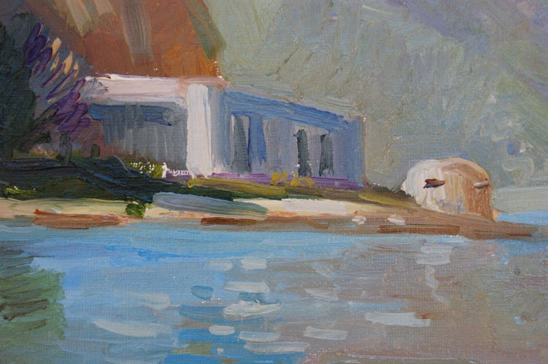 Original oil painting on canvas panel ,"Autumn by the lake", 50cmx60cm, Signed gallery