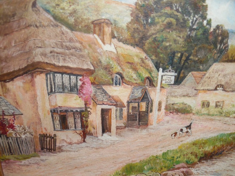 1947 Painting – Village Cottage The Royal Oak – D. Harseim After Claude Strachan