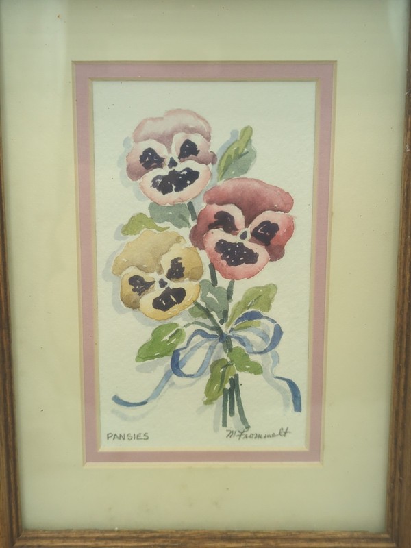 Maureen Frommelt Original Art Pansies Water Color Flowers Oak Frame Cottage Core gallery