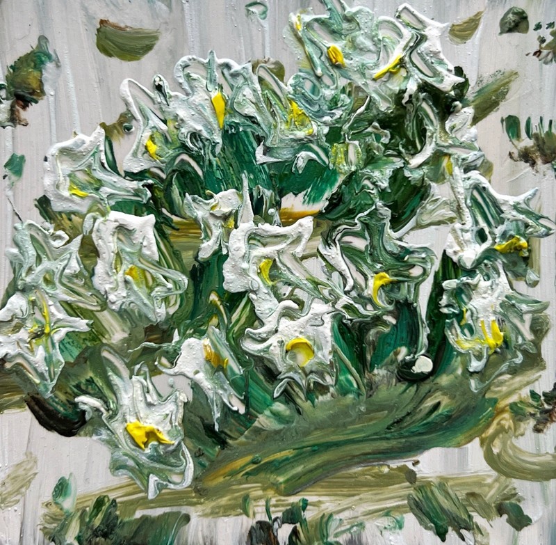 Modern Botanical Abstract Painting Cahaba Lily Flowers Tiny Oil Art Cahaba River gallery