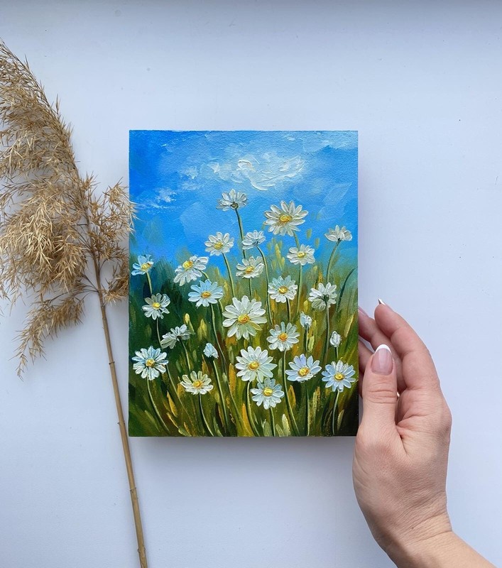 original oil painting Daisy Art white Daisy painting flowers art Meadow Artwork