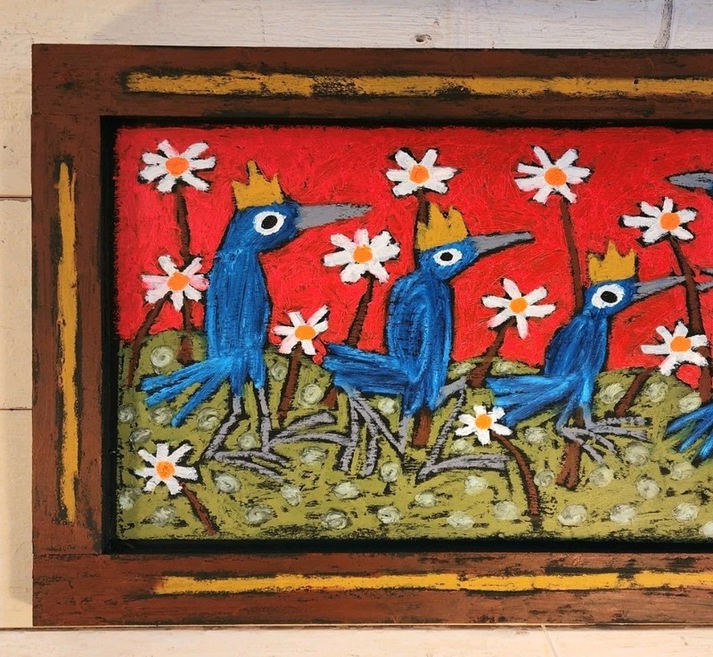 John Sperry Outsider Southern Primitive Folk Art BLUEBIRDS Birds Painting gallery