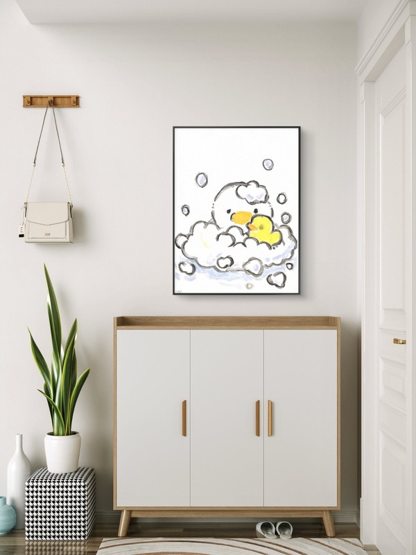 Duck Spa Relaxing Bathroom Bubble Bath Tub Original Art 11 by 14 Canvas Panel gallery