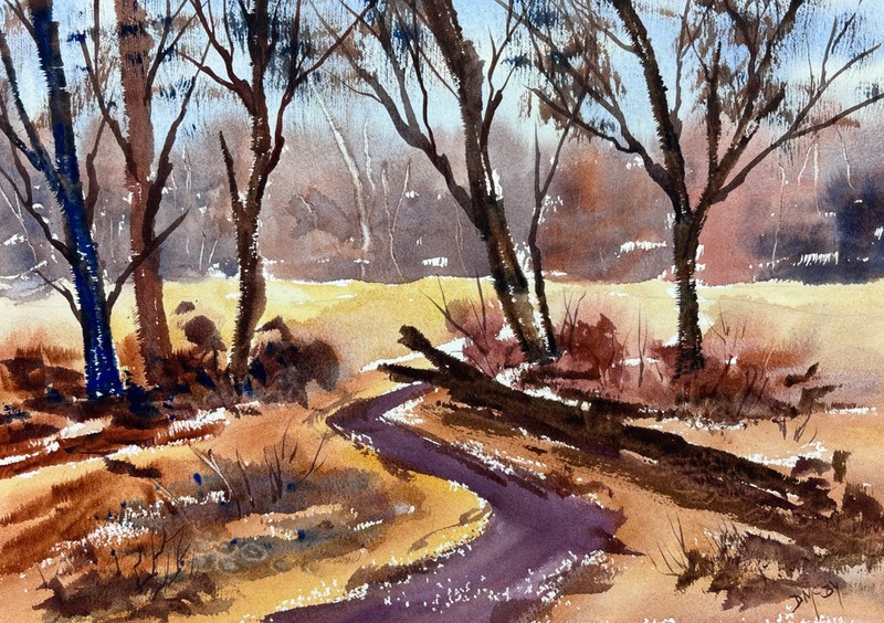 Vintage Original Forest Landscape Watercolor Painting D. McCoy Signed 14″x10″