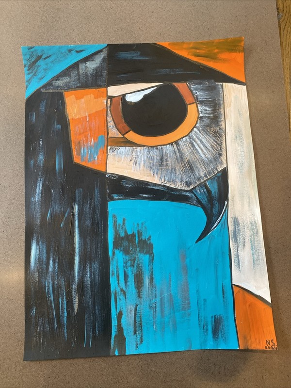 18/24 Original Painted On High Quality Paper, Abstract,bird,cubism,
