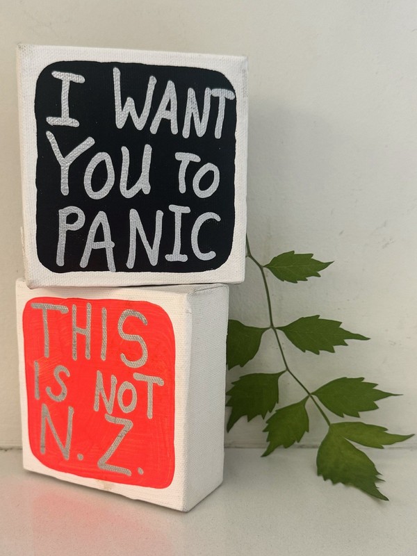 JOHN REYNOLDS “ACRONYM” SERIES CA. 2019 FINE ART MIXED MEDIA CANVASES 2PCS.