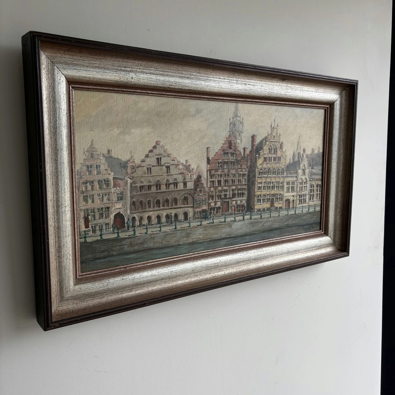 Original Cityscape Oil Painting "Row Houses" Rustic Large Artwork gallery