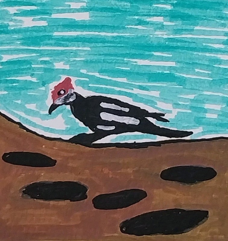 Woodpecker 3×3 ORIGINAL PAINTING FOLK ART WHIMSICAL STORYBOOK CUTE BIRD GAT