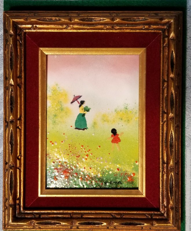 LADY WITH PARASOL PAINTING-ENAMEL ON COPPER-SIGNED FLEMING-IMPRESSIONIST-