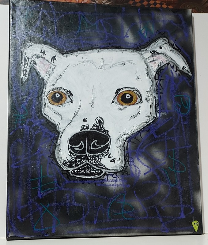 Pit Bull Staffordshire Dog Oil Painting 16×20 Signed Outsider Art