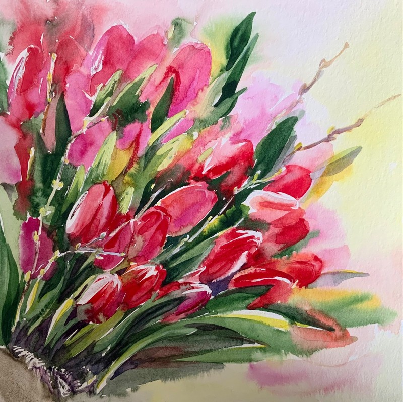 Original watercolor painting «Tulips» 25х25 sm by I. Tarasova