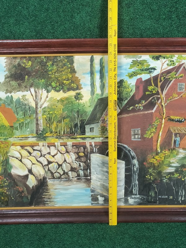 Vintage 1958 Large Wood Framed 3D Oil Painting "Old Mills" Georgia Artist Signed gallery