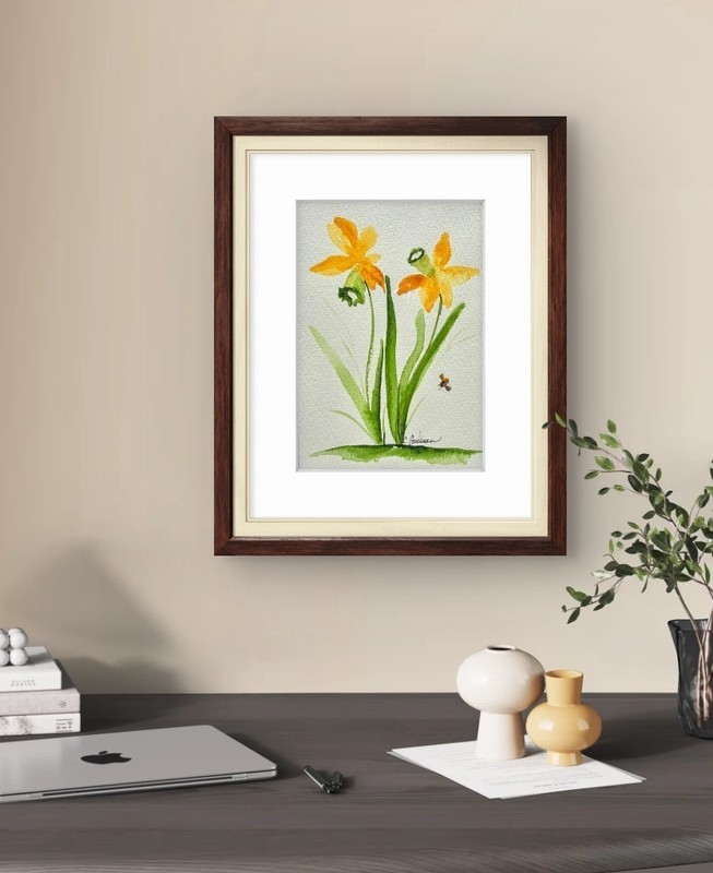 Original Signed Watercolor Painting. Floral. Daffodils. Jonquils. Wall art. gallery
