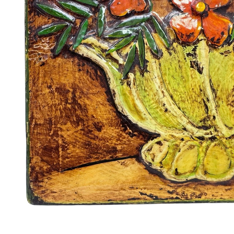 Vintage 1980s Still Life Dimensional Relief Floral Wall Art Painting on Plywood gallery