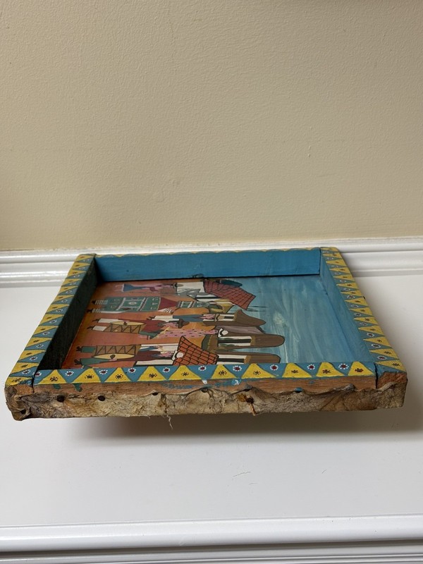 Vtg Hand Painted Peruvian Folk Art On Animal Hide Signed & Framed Original gallery